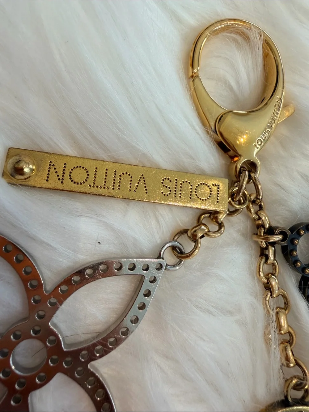 Louis Vuitton Gold & Silver Monogram Floral Key Charm - Picture 3 of 6
